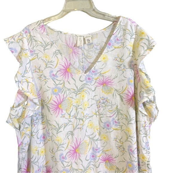 Joie Women's Floral Print Ruffle Sleeve Dress Casual‎ White Pink Yellow 2X - Picture 3 of 5